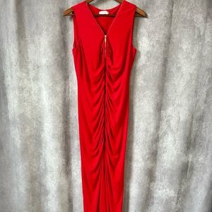 Calvin Klein Full Length Red Rouched Dress sz 14